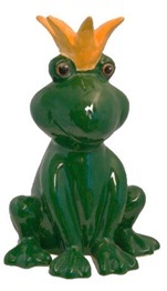 Froschkönig aus Keramik groß | Frosch sitzend | Keramikfrosch mit Krone | Teichdeko | Gartendeko