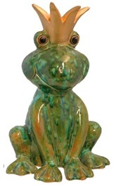 Froschkönig aus Keramik groß | Frosch sitzend | Keramikfrosch mit Krone | Teichdeko | Gartendeko