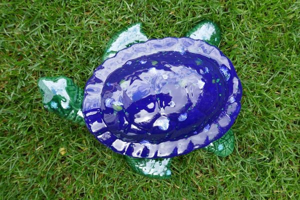 Keramikfigur Schildkröte mittel grün-blau