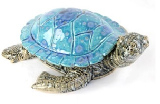 Keramikfigur Schildkröte mittel oceanblau