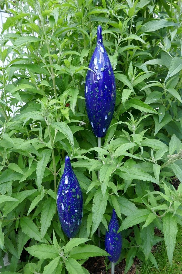 Tangoo Keramik Spitzen | Gartenstecker royalblau-grün | Gartendeko | Keramiktropfen | Gartenstele
