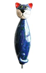 Katze zum Stecken mit Effektglasur grau-blau