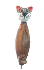 Keramikfigur Katze | zum Stecken mit Effektglasur | Keramik Tangoo | Gartendekoration