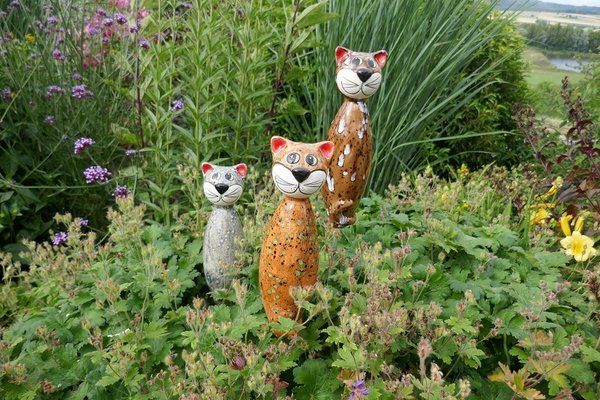 Keramikfigur Katze | zum Stecken mit Effektglasur | Keramik Tangoo | Gartendekoration