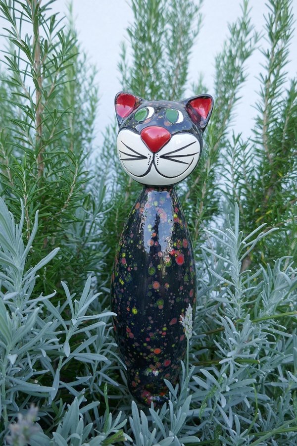 Keramikfigur Katze | zum Stecken Konfetti-Effekt | Gartenstecker | Keramikstele | Keramik Tangoo