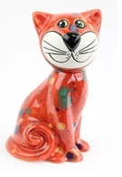 Keramikfigur Katze sitzend gepunktet | Keramikkatze | Keramikdeko | Gartendekoration | Deko
