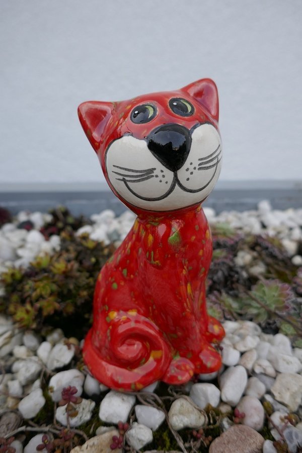 Keramikfigur Katze sitzend Konfetti-Effekt| Keramikkatze | Keramikdeko | Gartendeko | Keramikschmuck