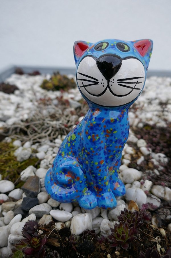 Keramikfigur Katze sitzend Konfetti-Effekt| Keramikkatze | Keramikdeko | Gartendeko | Keramikschmuck