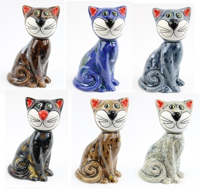 Keramikfigur Katze sitzend Effektglasur | Keramikkatze | Keramikdeko | Gartendeko | Keramikschmuck