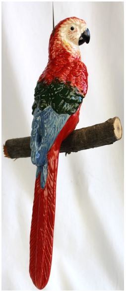 Keramik-Papagei zum Hängen in rot-schwarz-blau