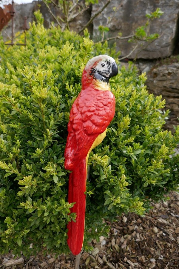 Keramik-Papagei für Stab in rot gelb