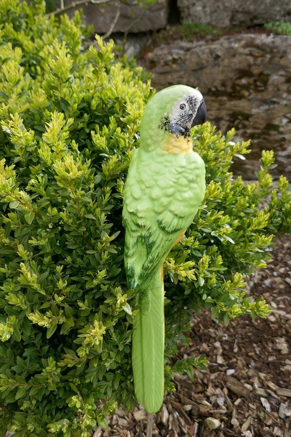 Keramik-Papagei für Stab in grün gelb