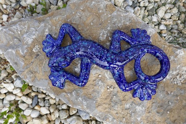 Keramik Gecko | Keramikfigur Eidechse | Blau