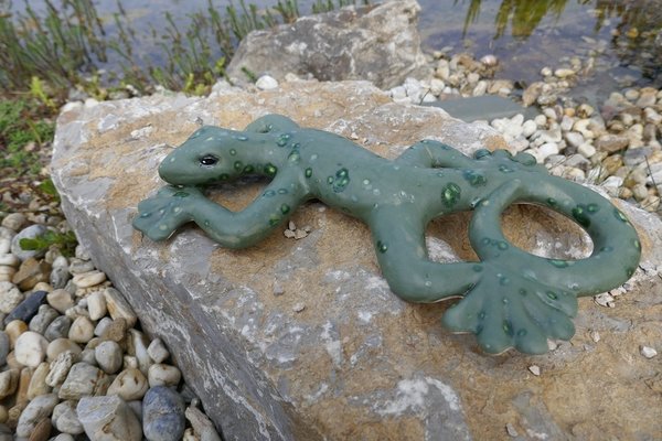 Keramik Gecko | Keramikfigur Eidechse | Gartenschmuck | Gartendeko | Teichdekoration