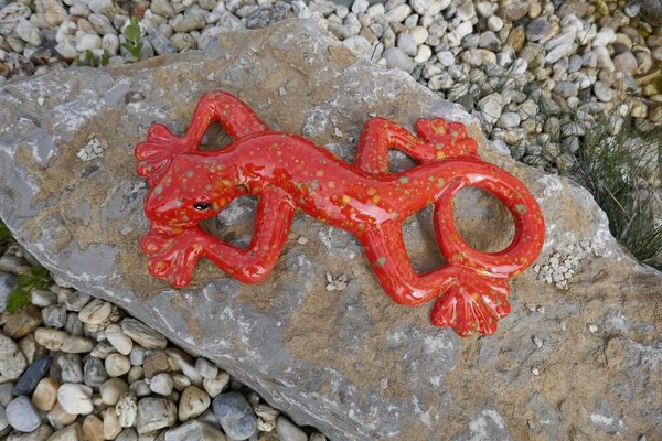Keramik Gecko | Keramikfigur Eidechse | Rot