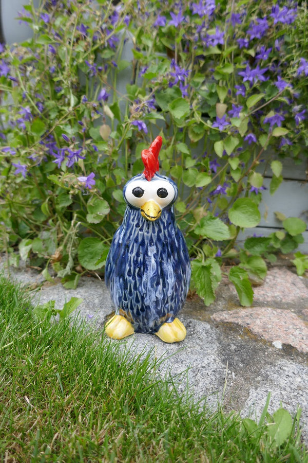 Keramikfigur Huhn stehend klein| Moorhuhn | Blau