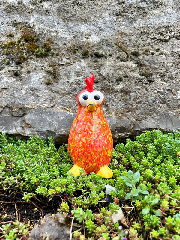Keramikfigur Huhn stehend klein| Moorhuhn | Rot-Konfetti